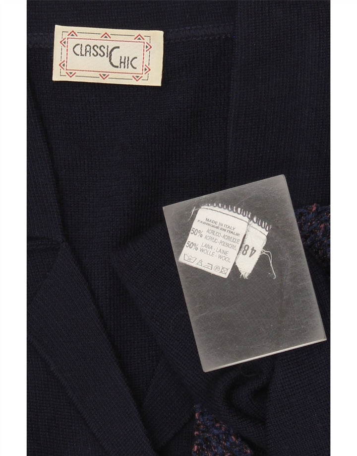 vintage Femme Cardigan Pull IT 48 XL Bleu Marine Acrylique