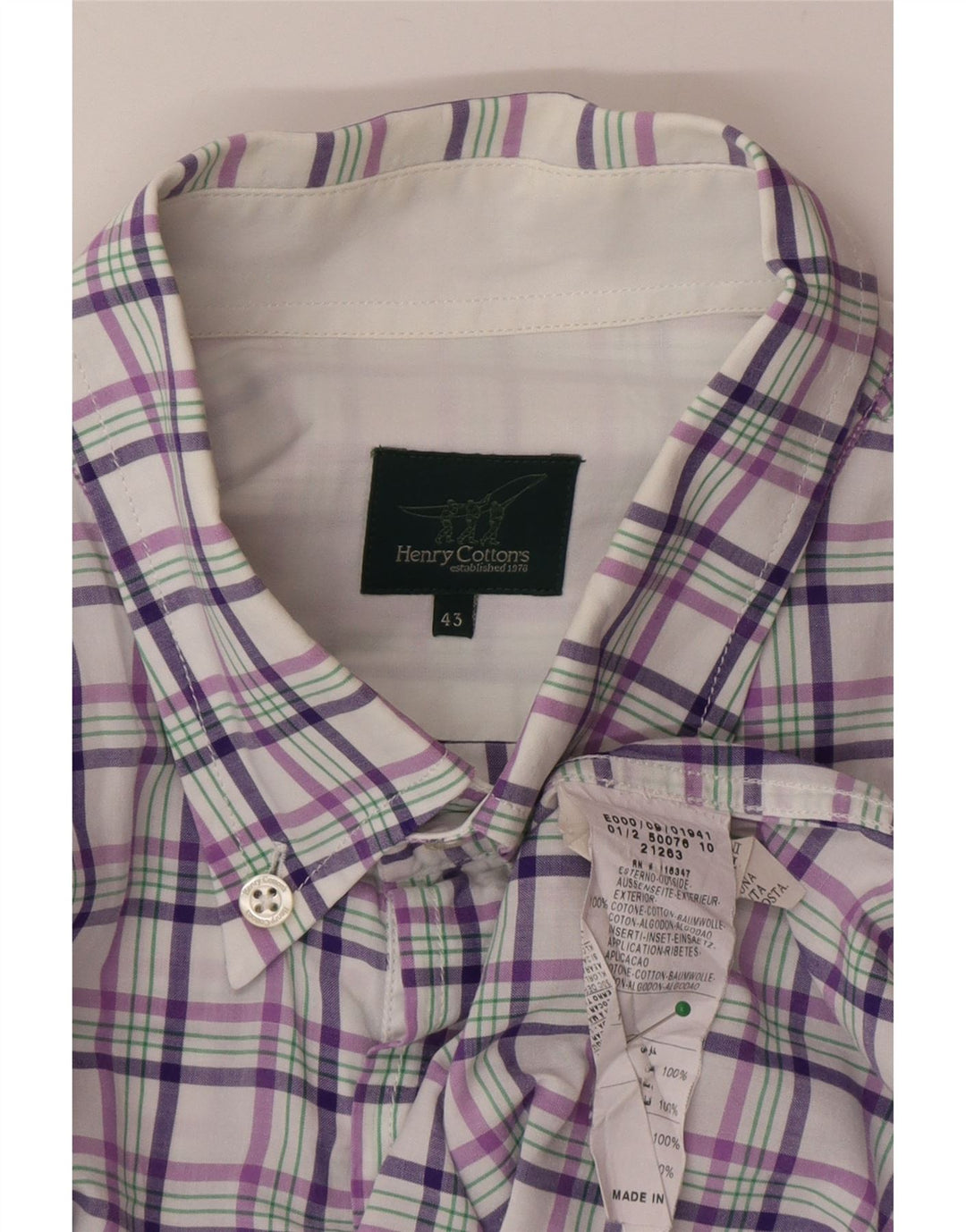 Henry Cottons Chemise Homme Taille 43 Grand Coton à Carreaux Violet