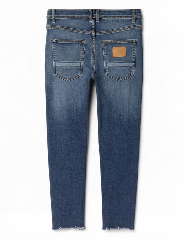 Zara Jean skinny court en détresse pour homme EU 42 Large W32 L25 Bleu Coton