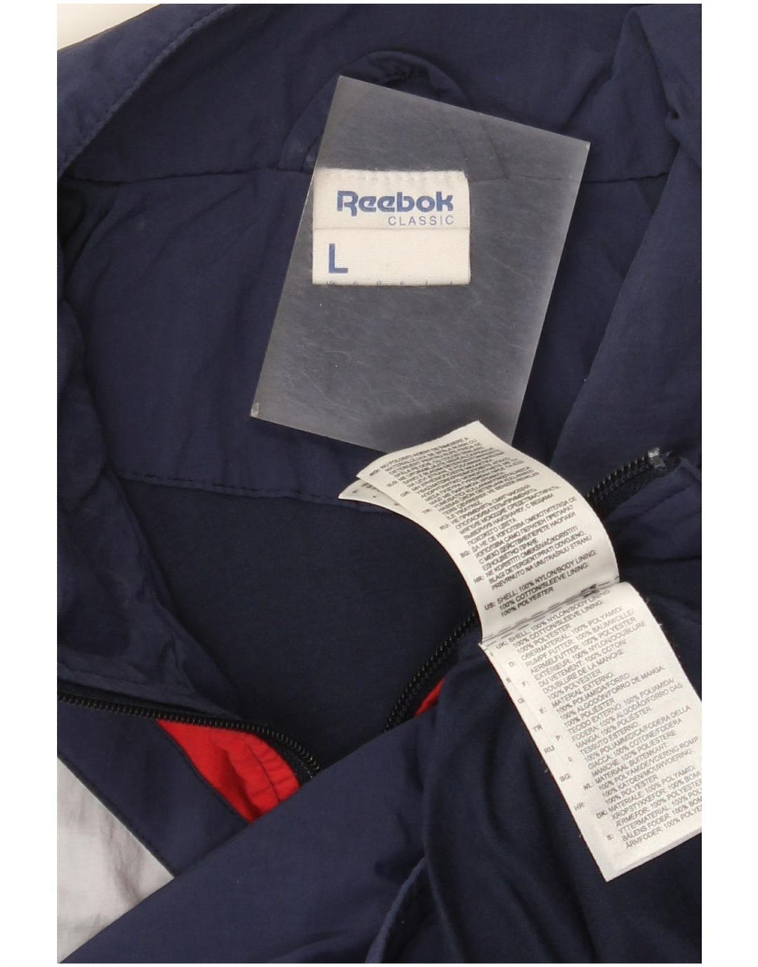 Reebok Veste de Survêtement Homme Large Bleu Marine Colorblock Nylon