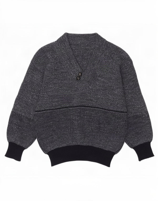 vintage Homme Col V Jumper Pull IT 48 Moyen Marine Bleu Moucheté Laine