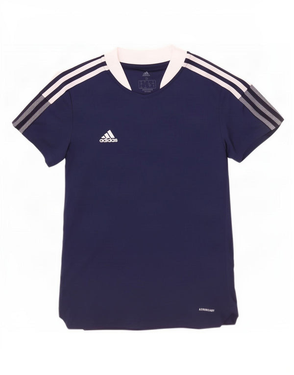 Adidas Femmes Aeroready T-Shirt Top UK 8/10 Petit Bleu Marine Colorblock