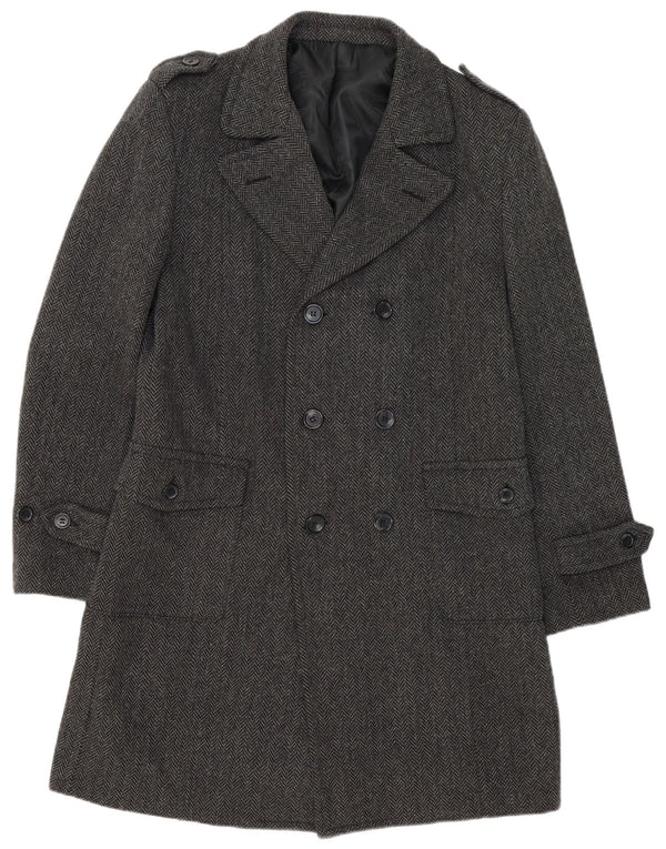 Deblasio Mens Double Breasted Coat UK 42 XL Grey Herringbone Wool