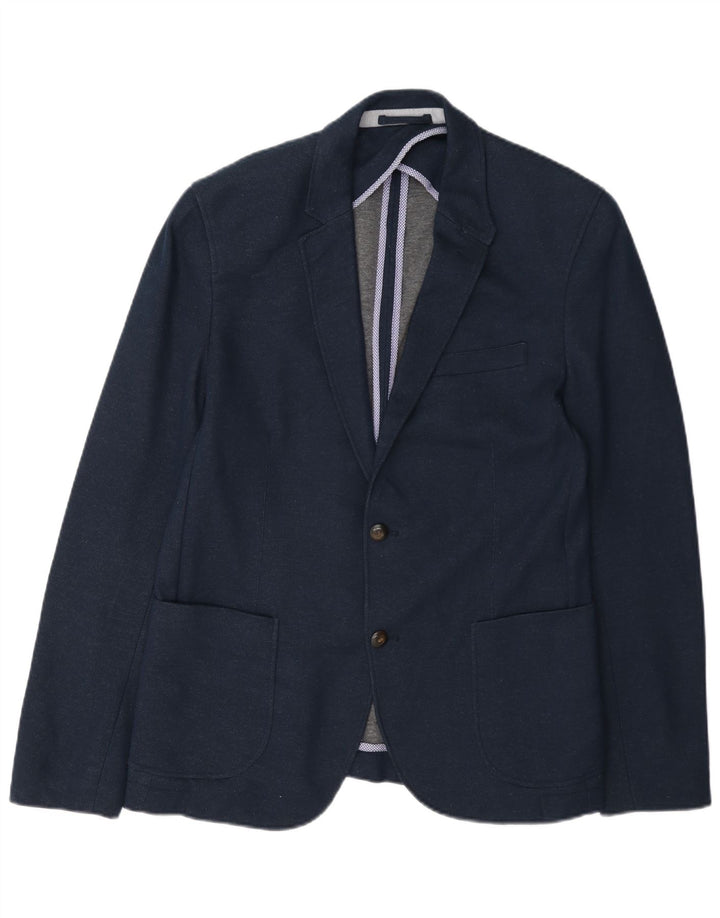 Zara Veste Blazer 2 Boutons Homme EU 52 Large Bleu Marine Polyester