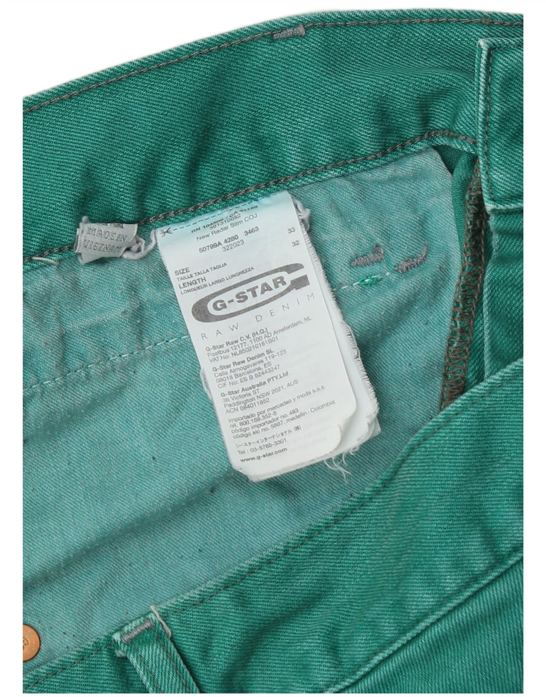 G-Star Jean Slim Homme W33 L32 Vert Coton
