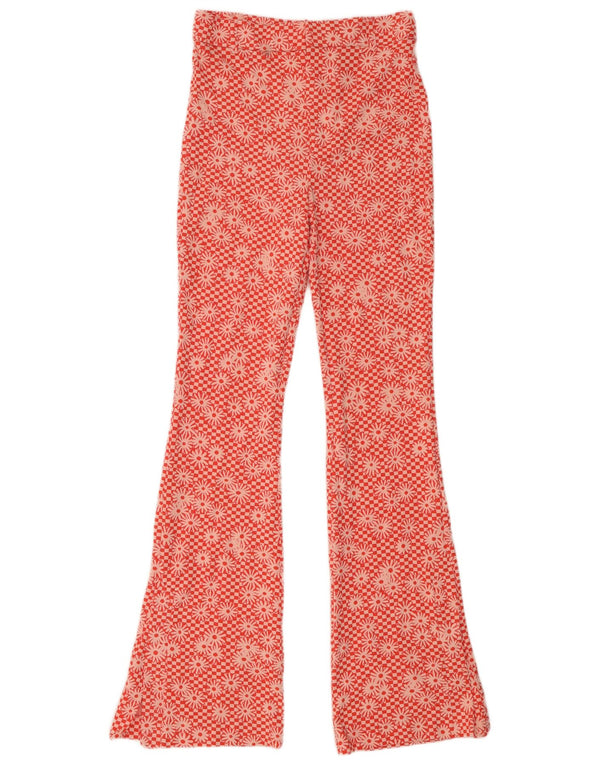 Zara Pantalon décontracté évasé pour femme Medium W28 L33 Orange Floral Polyester
