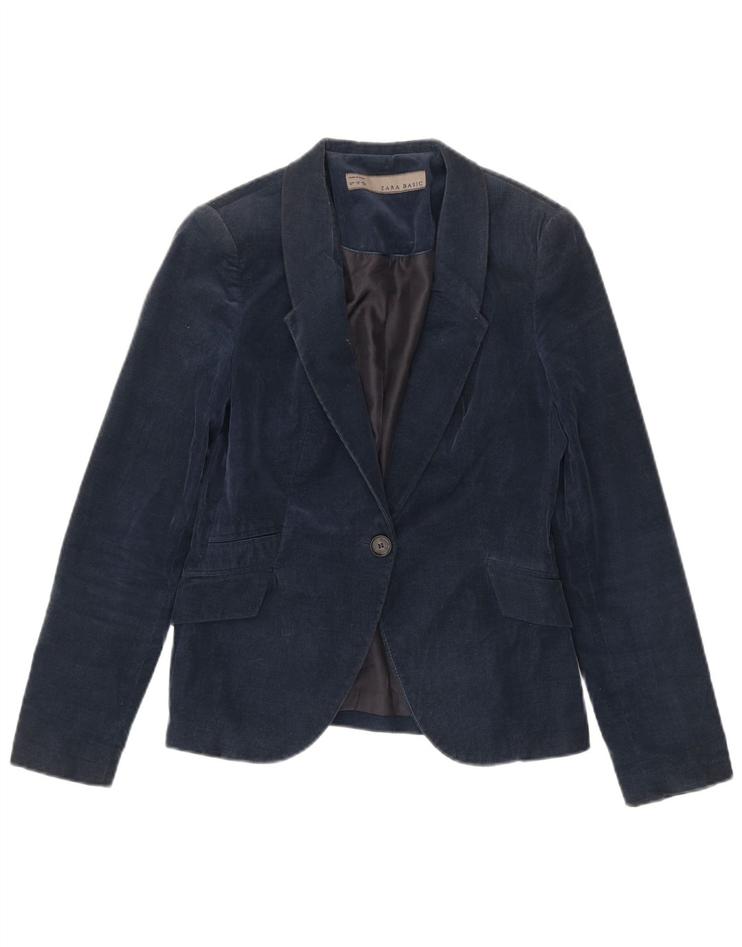Zara Veste blazer en velours côtelé pour femme 1 bouton UK 12 Bleu marine moyen en coton