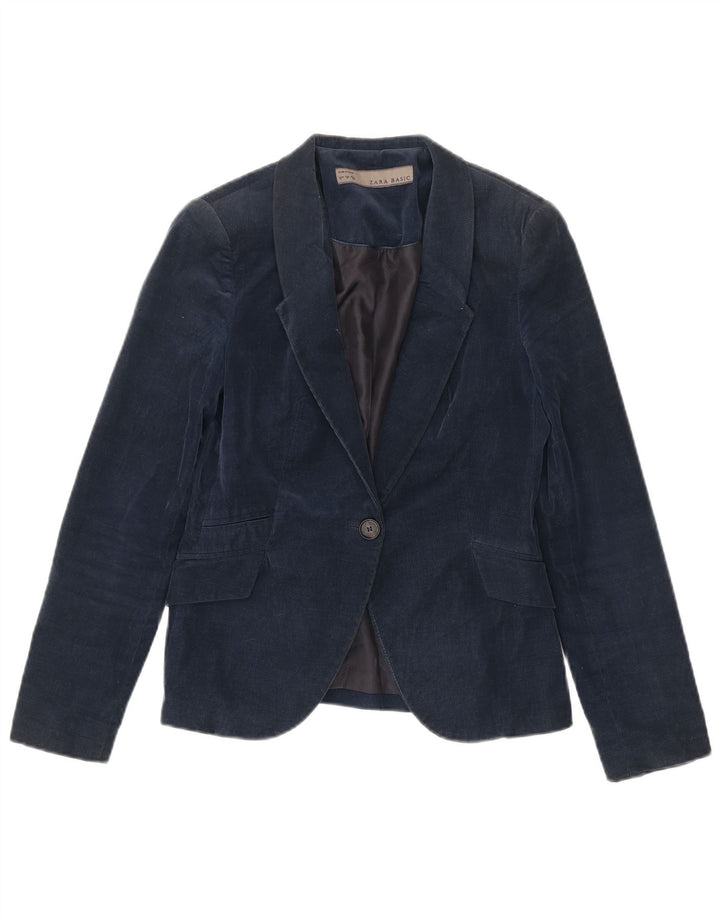 Zara Veste blazer en velours côtelé pour femme 1 bouton UK 12 Bleu marine moyen en coton