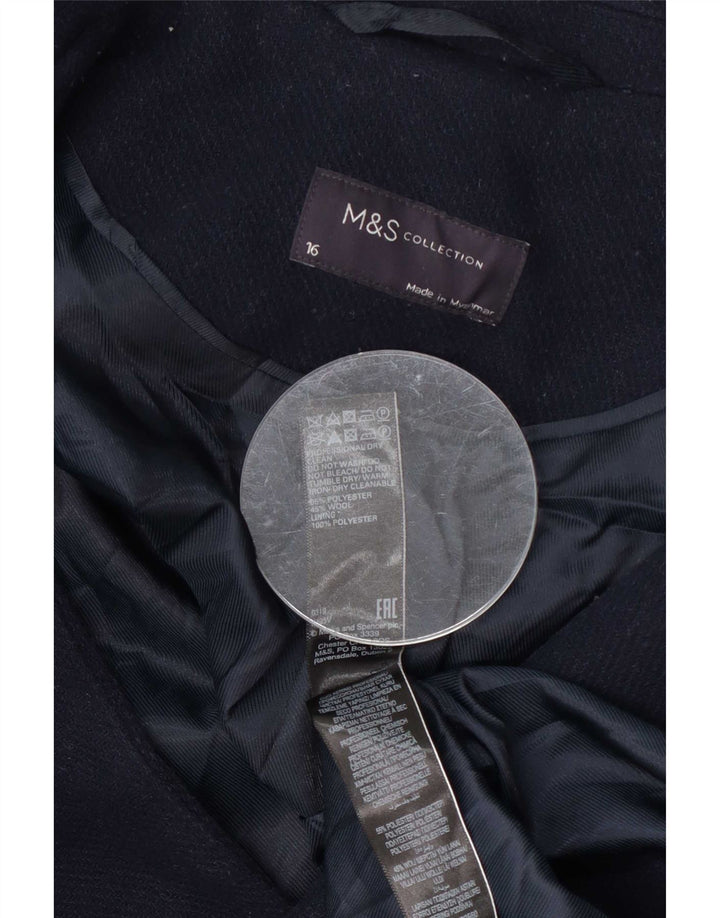 Marks & Spencer Manteau croisé pour femme UK 16 Large Bleu Marine Polyester