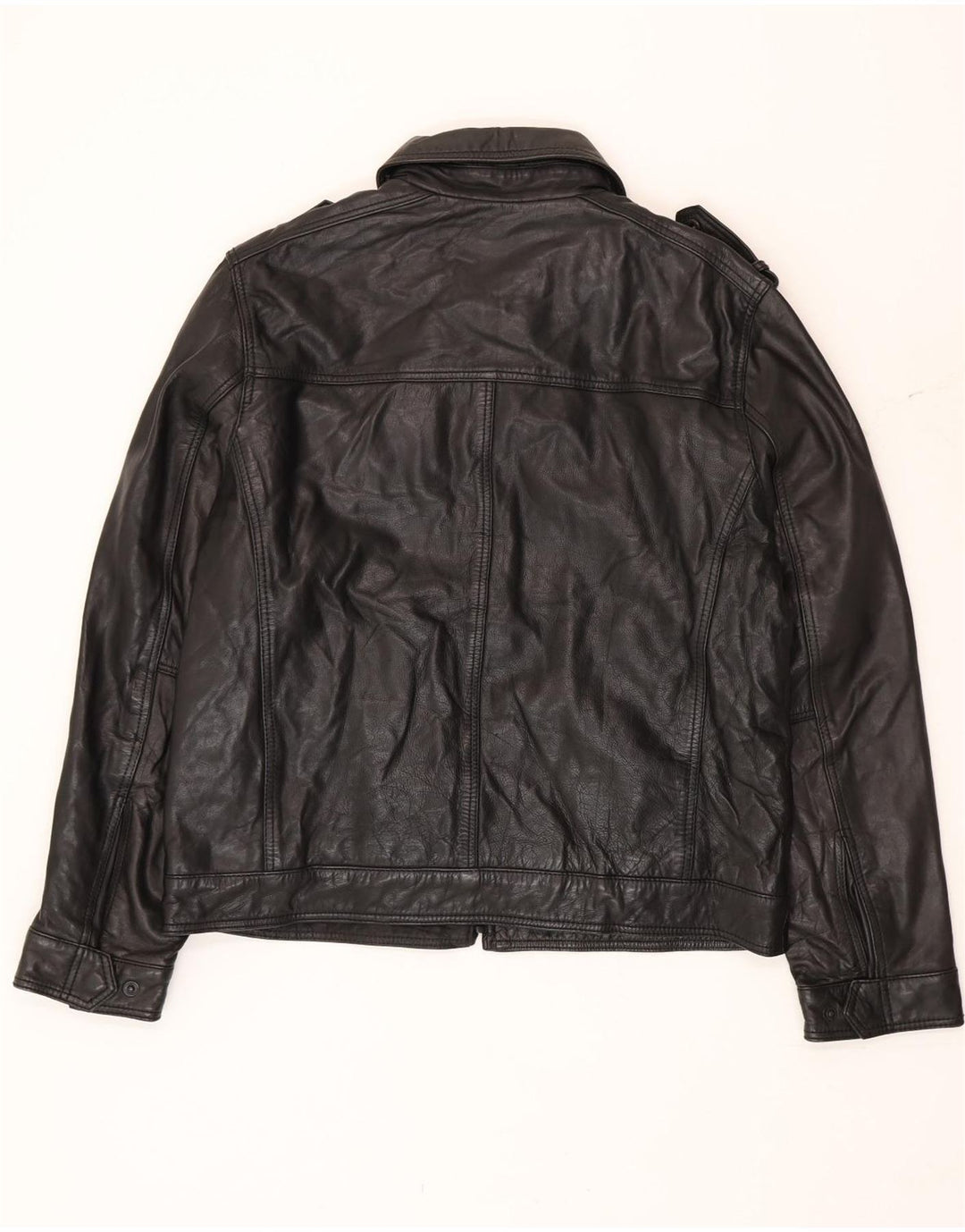 Tommy Hilfiger Veste en cuir militaire pour homme UK 40 Large Noir