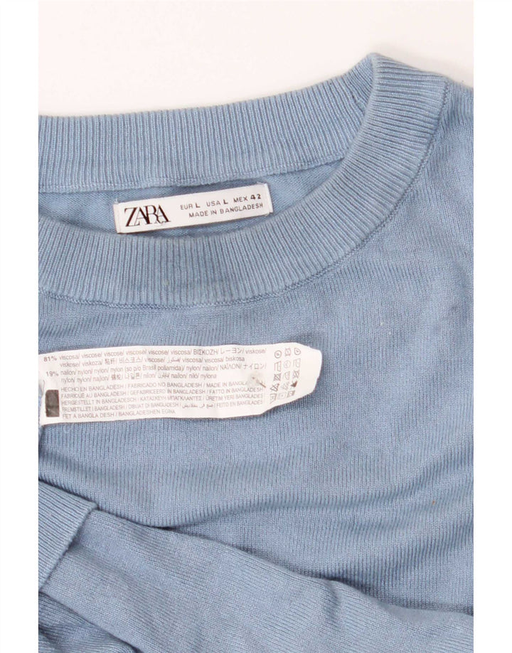 Zara Pull à col rond pour homme Large Bleu Viscose