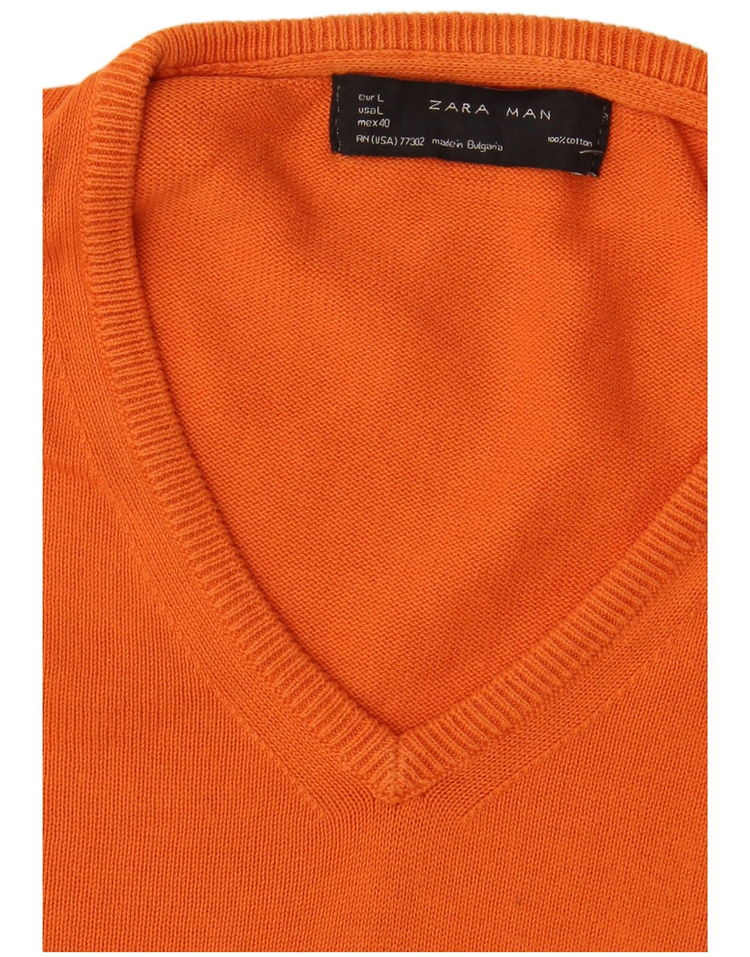 Zara Pull col V pour homme en coton Orange Large