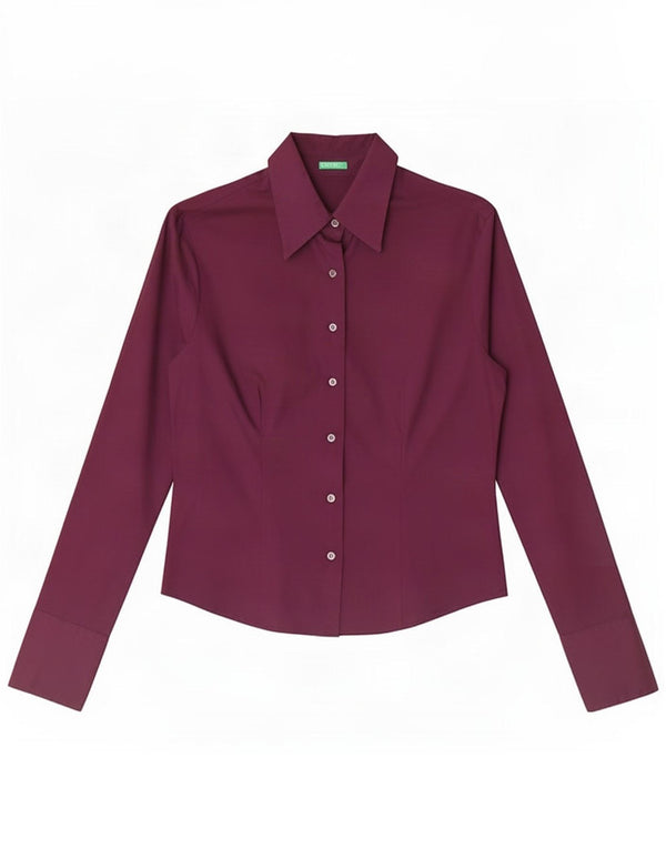 Benetton Chemise Femme UK 10 Petit Coton Bordeaux