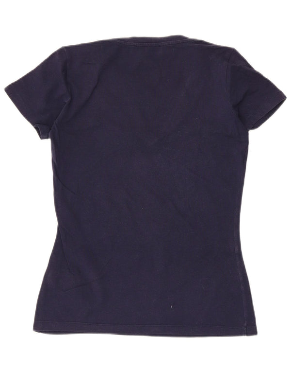 Trussardi Jeans Haut T-Shirt Graphique Femme UK 10 Petit Bleu Marine Coton