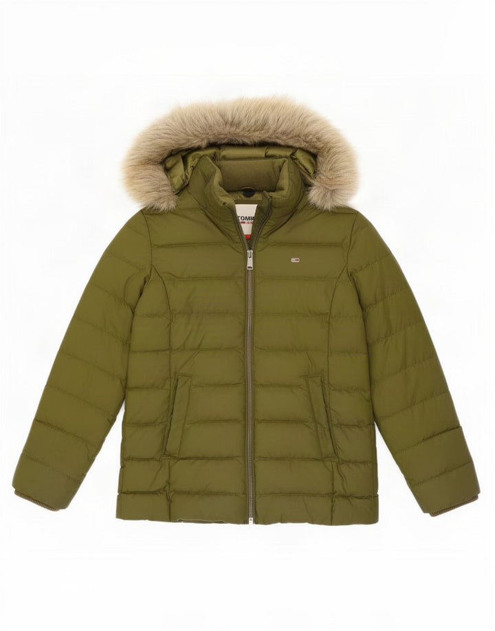 Tommy Hilfiger Veste matelassée à capuche pour femme UK 10 Small Kaki Polyester