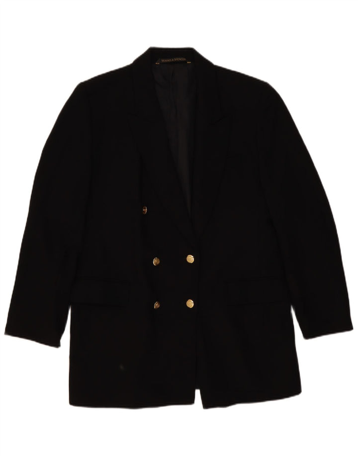 Marks & Spencer Veste blazer double boutonnage pour femme Taille 14 Noir Laine vierge