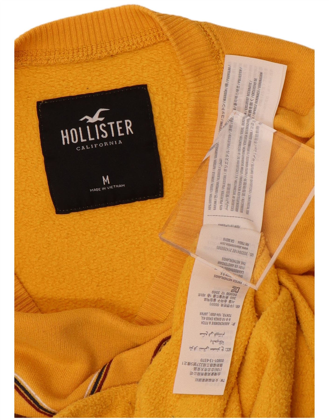 HOLLISTER Sweat-shirt court graphique pour femme UK 14 Coton jaune moyen