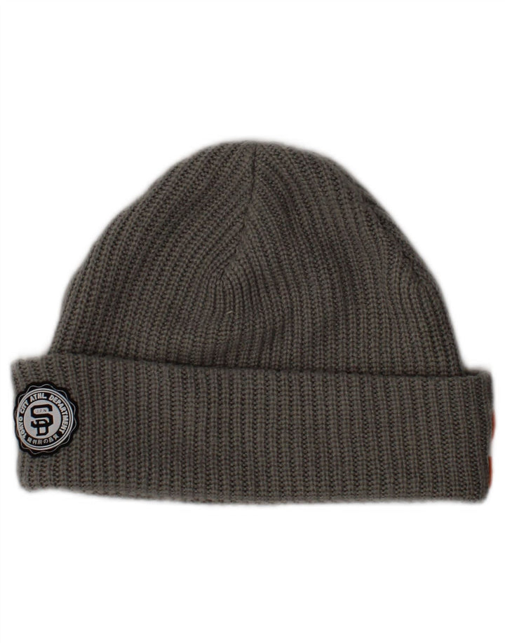 Superdry Bonnet en tricot graphique pour homme, taille unique, gris, logo en acrylique