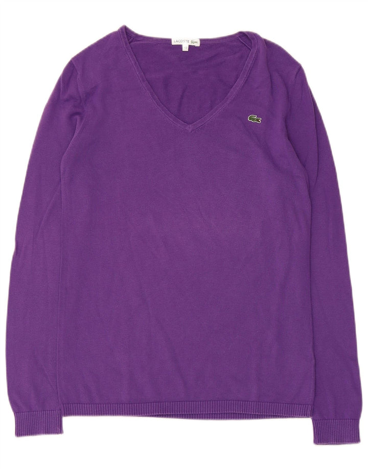 Lacoste Pull col V femme taille 40 coton violet moyen
