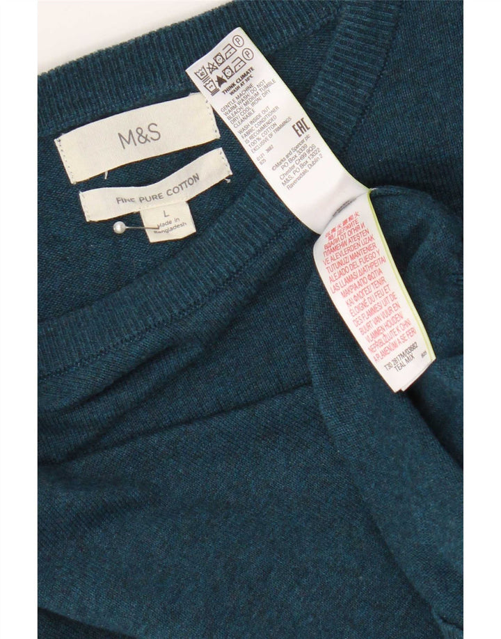 Marks & Spencer Pull à col rond pour homme en coton turquoise Taille L