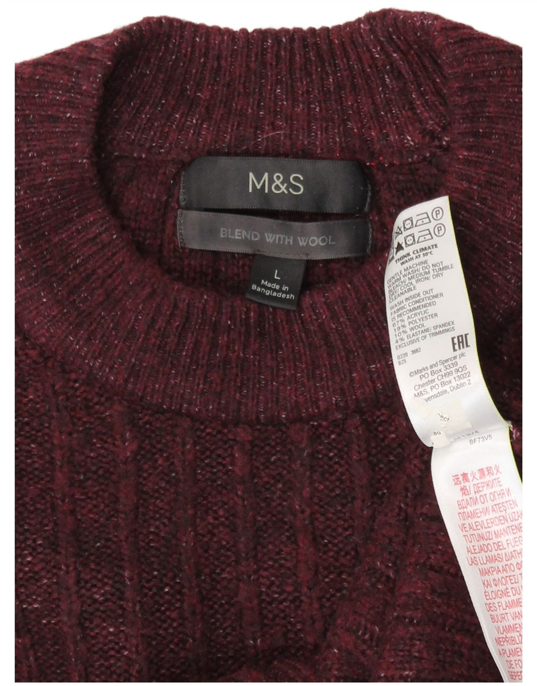 Marks & Spencer Pull à col rond pour homme Taille L Bordeaux moucheté