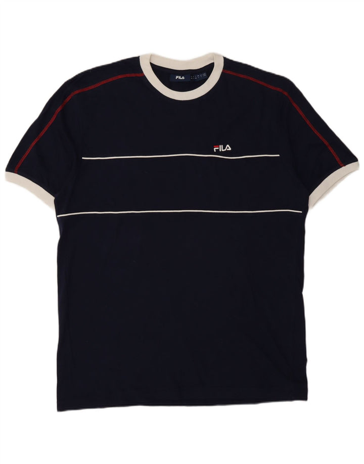 Fila Homme T-Shirt Top Large Bleu Marine Rayé Coton