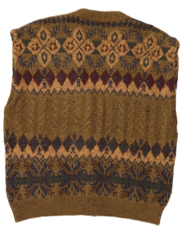 NANI BON Mens Sleeveless Cardigan Sweater IT 52 Large Khaki Fair Isle
