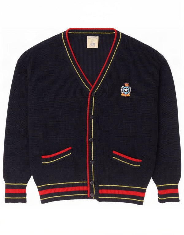 vintage Mens Cardigan Pull Grande Laine Bleu Marine