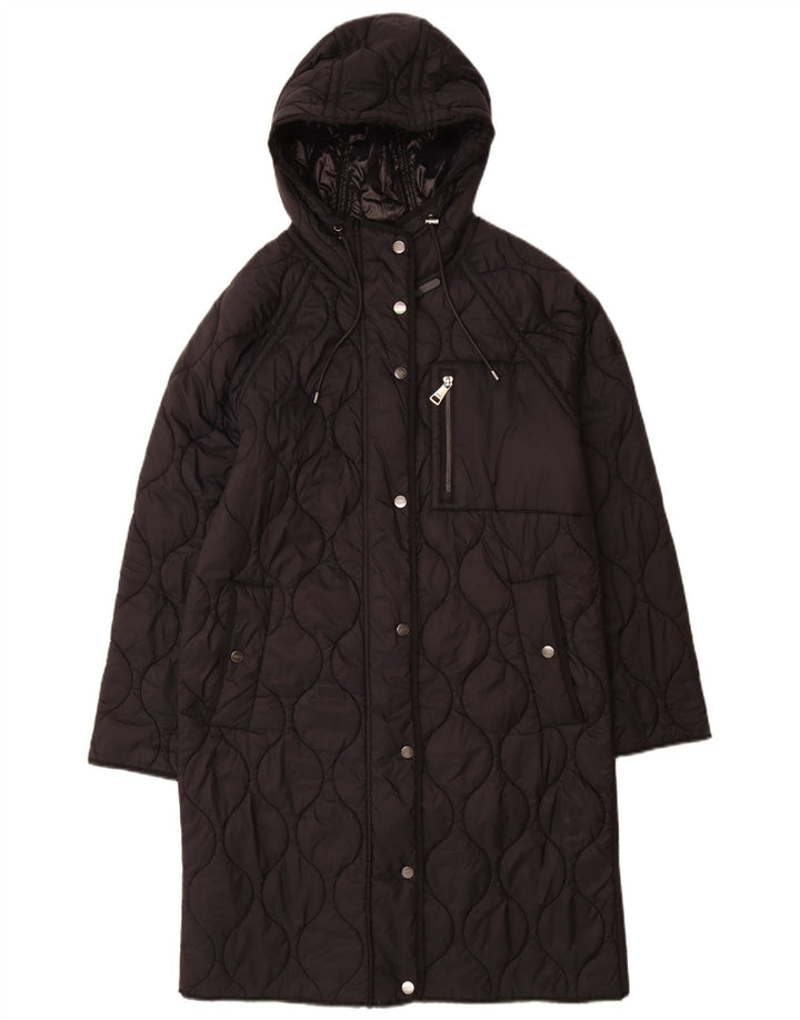 Dkny Manteau matelassé à capuche surdimensionné pour femme UK 10 Petit nylon noir