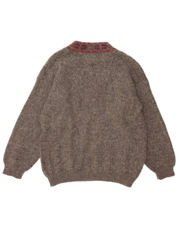 vintage Femmes Surdimensionné Col V Jumper Pull UK 18 XL Gris Rayé