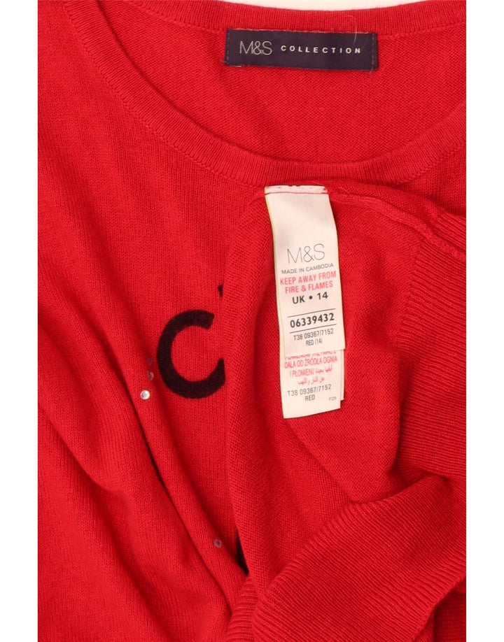 Marks & Spencer Pull graphique à col rond pour femme UK 14 Rouge moyen