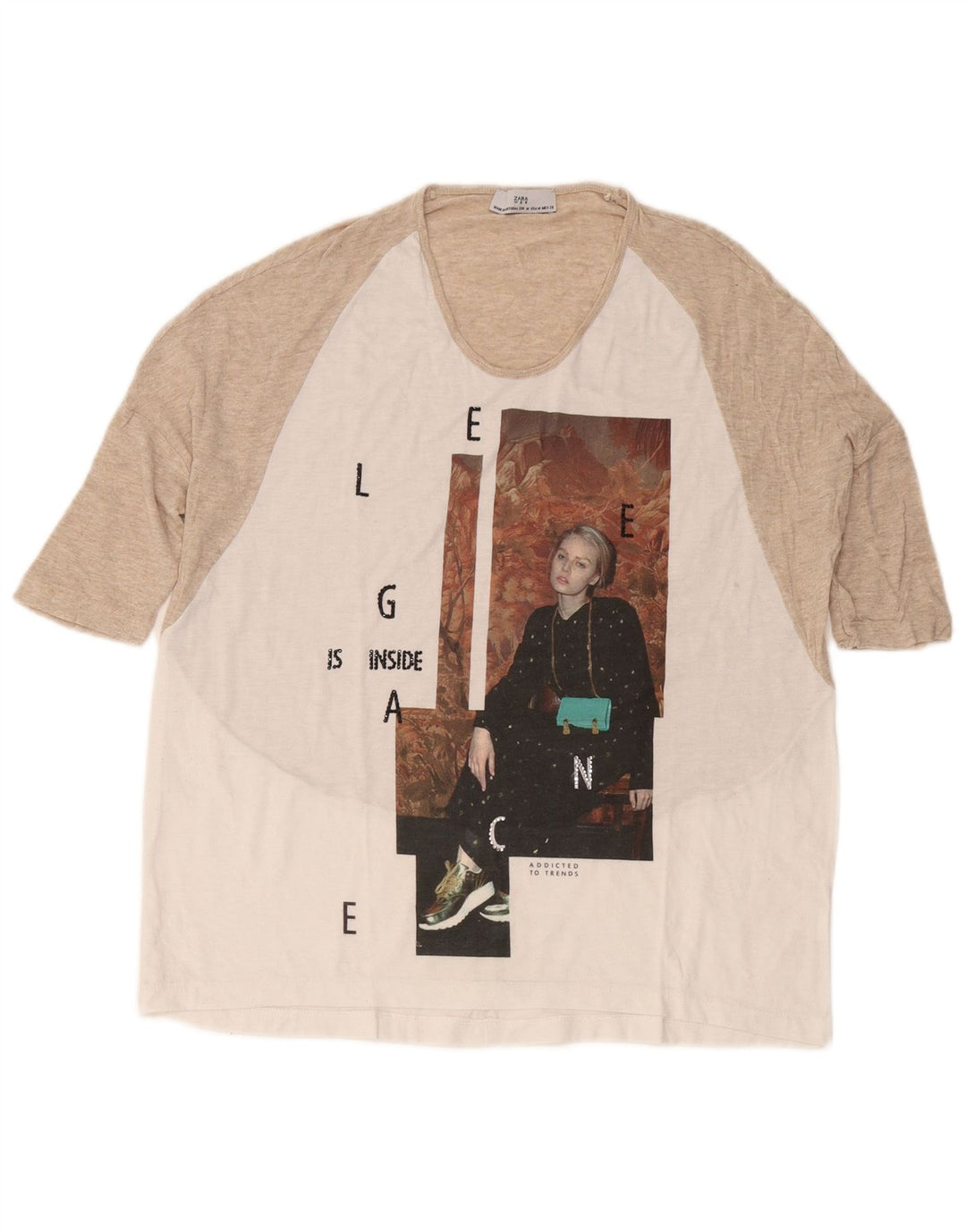 Zara Womens Graphic T-Shirt Top UK 14 Medium Blanc Colorblock