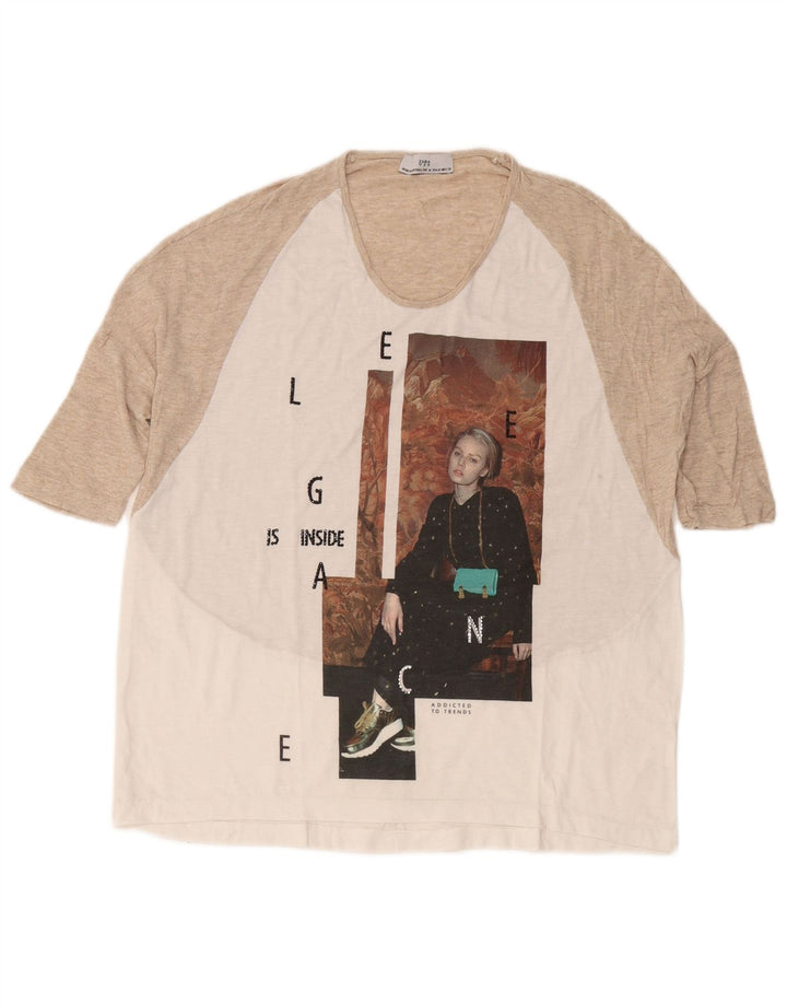 Zara Womens Graphic T-Shirt Top UK 14 Medium Blanc Colorblock