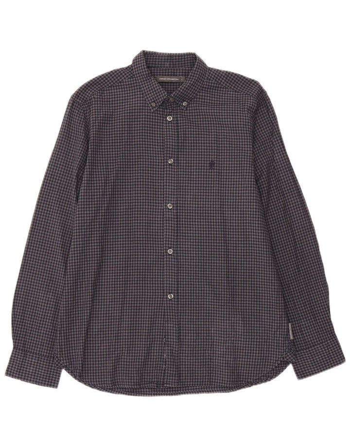 French Connection Chemise Flanelle Homme Grand Bleu Marine Vichy Coton