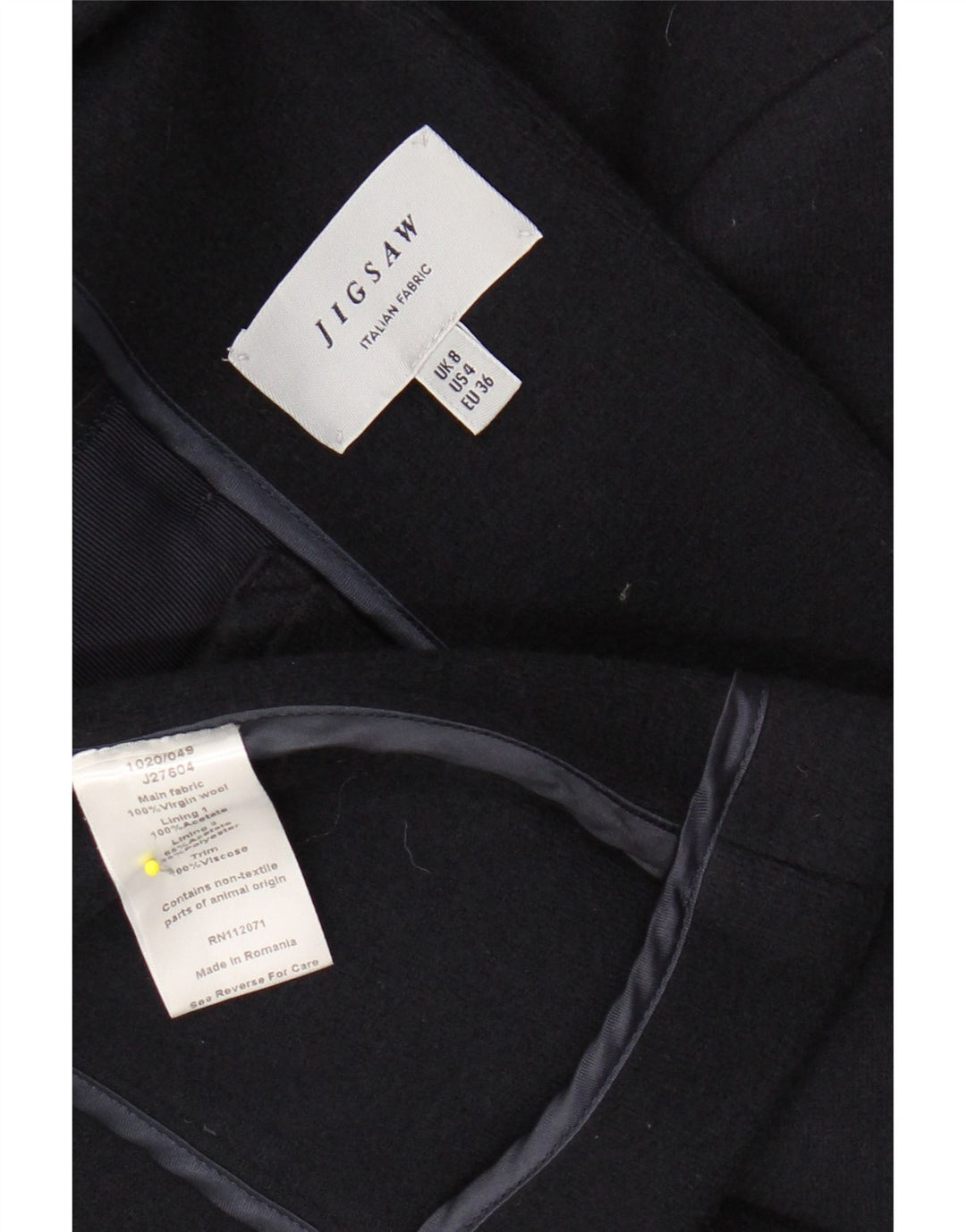 JIGSAW Veste Blazer 1 Bouton pour Femme UK 8 Petite Laine Vierge Bleu Marine