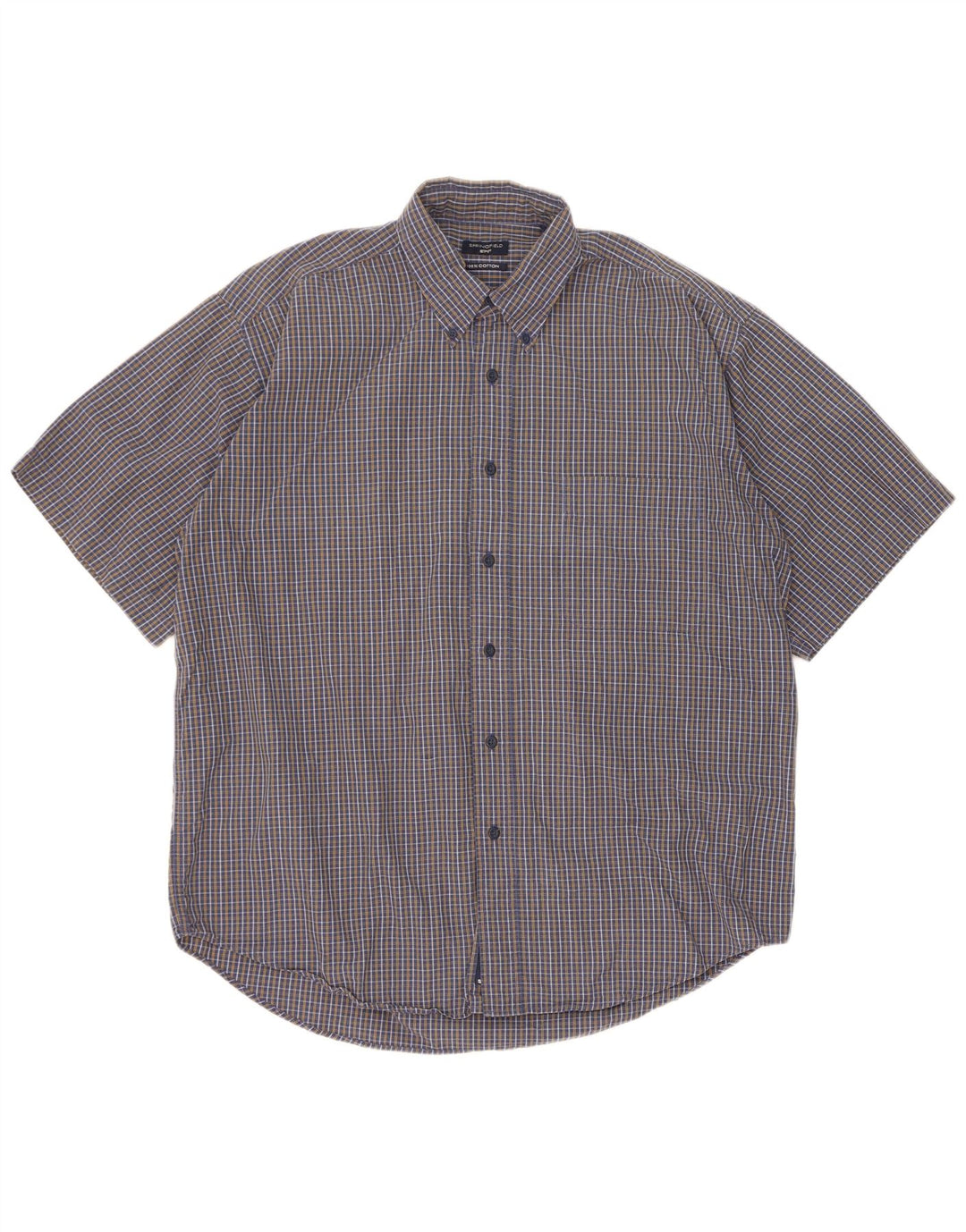 Springfield Chemise à manches courtes pour homme en coton à carreaux bleus