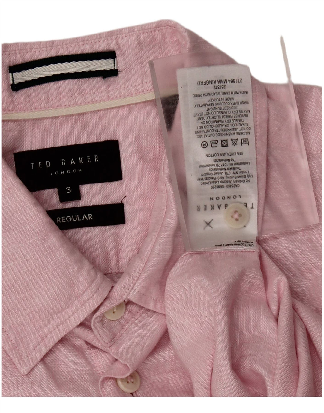 TED BAKER Chemise à manches courtes coupe régulière pour homme Taille 3 Rose moyen moucheté