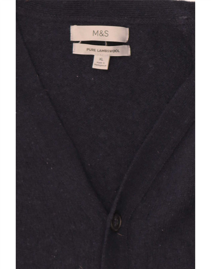 Marks & Spencer Pull Cardigan Homme XL Bleu Marine Laine d'Agneau