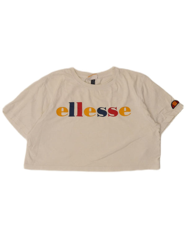 Ellesse T-shirt court graphique pour femme UK 12 en coton blanc moyen