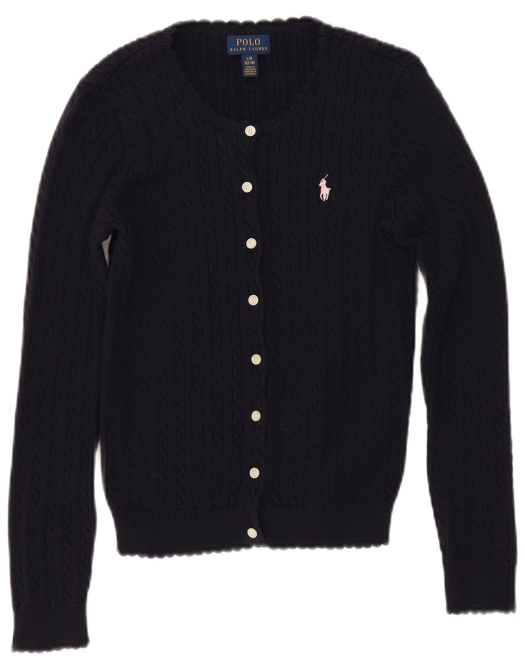 POLO RALPH LAUREN Pull Cardigan Fille 12-13 Ans Grand Bleu Marine