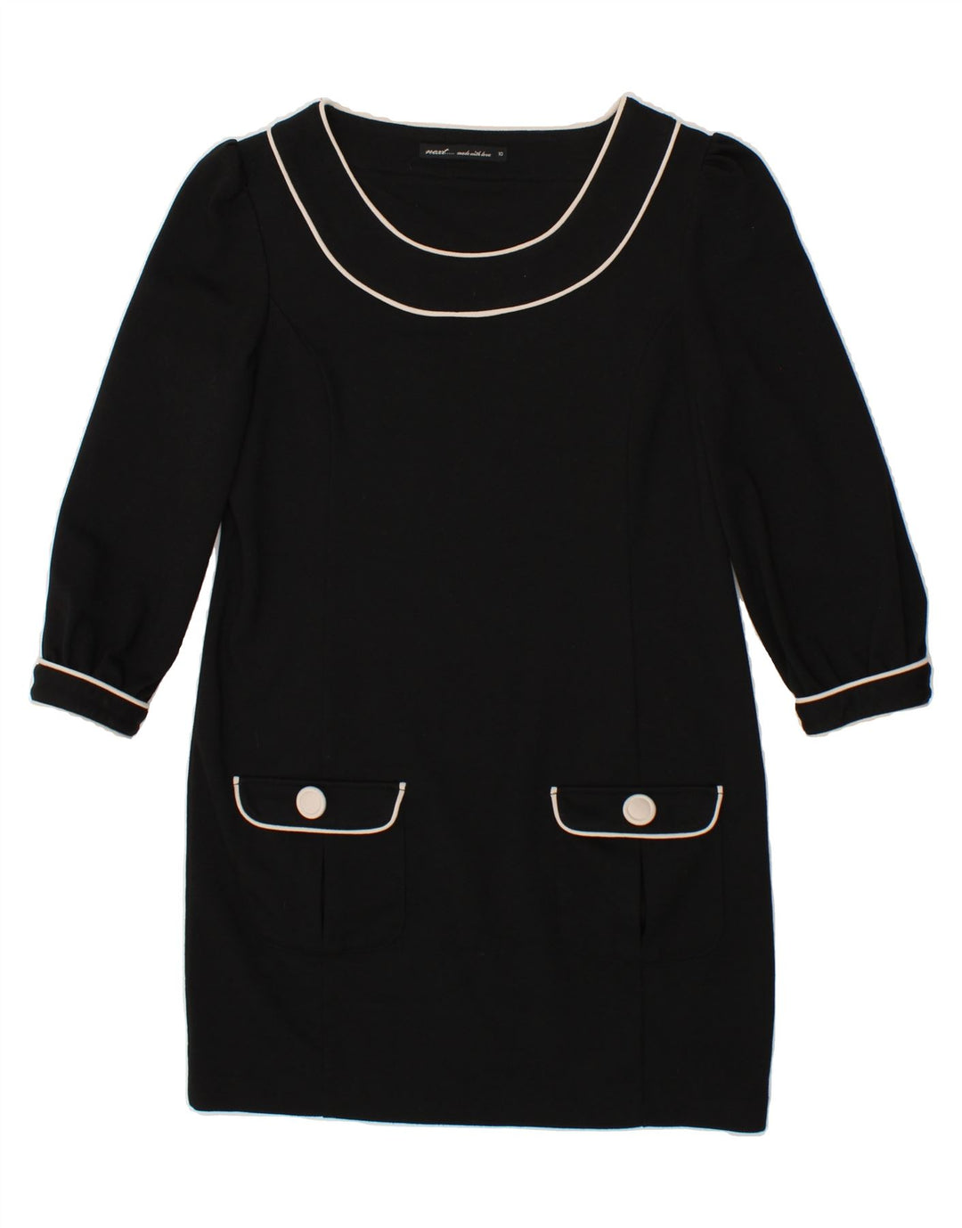 NEXT Womens 3/4 Sleeve Sheath Dress UK 10 Small Black Polyester Vintage Next and Second-Hand Next from Messina Hembry 