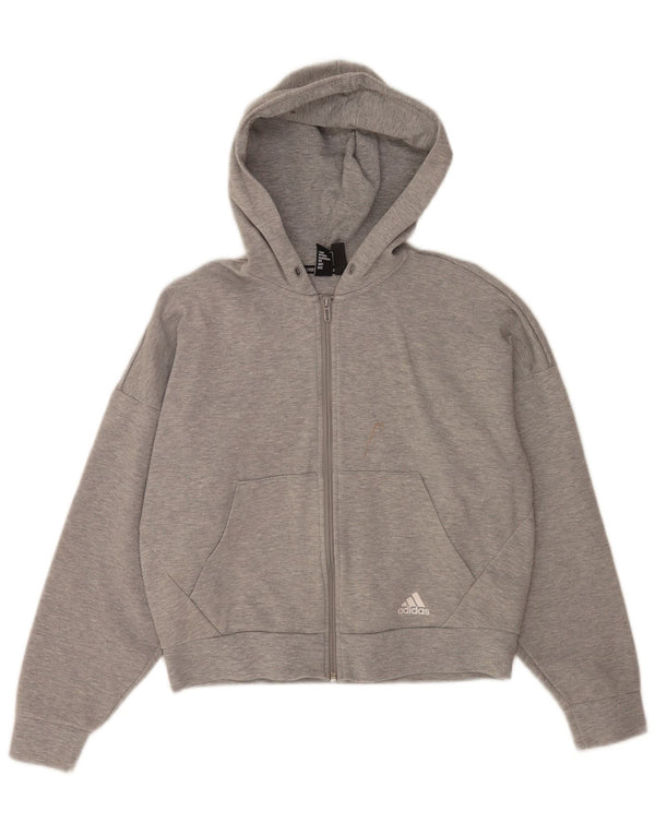 Adidas Womens Relaxed Fit Zip Hoodie Sweater UK 8/10 Small Grey Striped