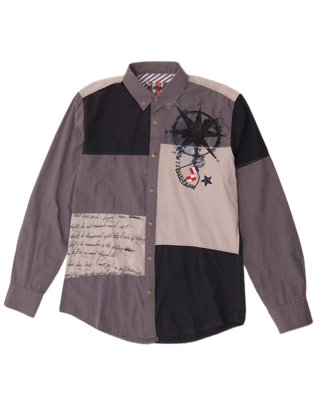 Desigual Chemise Graphique Homme Bleu Moyen Colourblock Coton