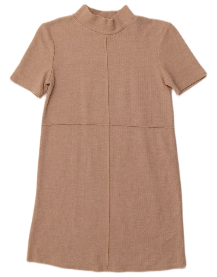 ZARA Robe pull à manches courtes pour femme UK 10 Small Beige