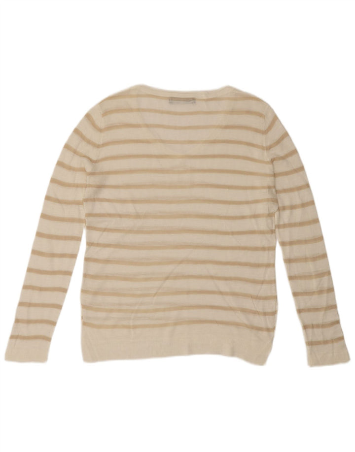 MARKS & SPENCER Pull col en V pour femme UK 16 Grand Blanc Rayé