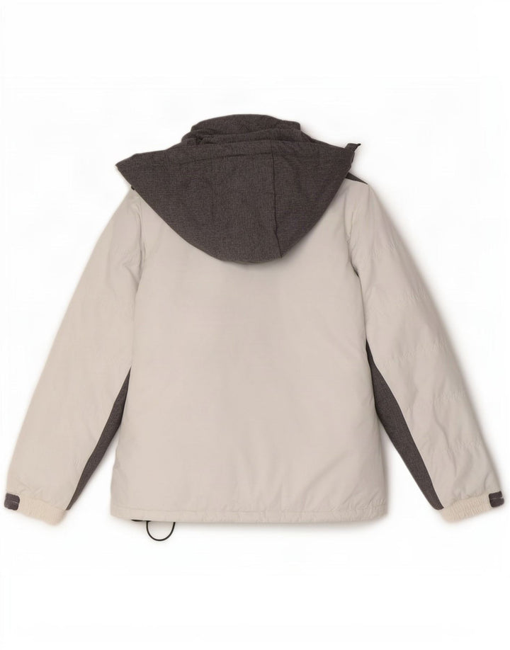 Brugi Veste de ski à capuche pour femme UK 10 Small Blanc Colorblock Polyester