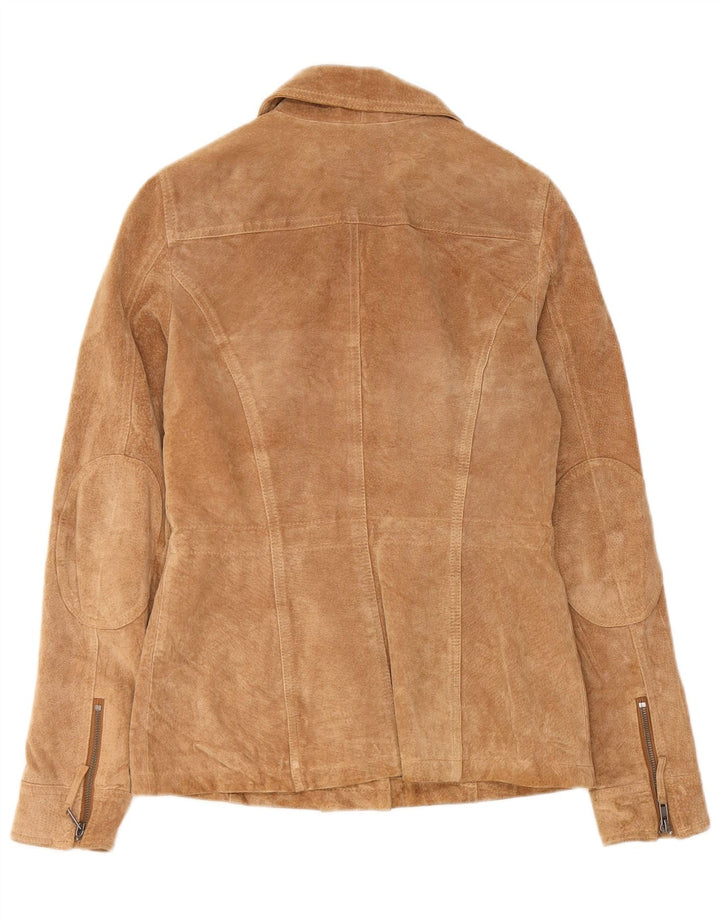 CAMAIEU Veste en daim pour femme UK 8 Petit cuir beige