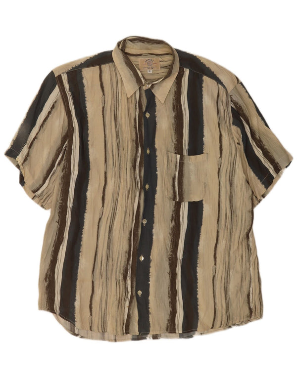 Chemise à manches courtes homme vintage grande viscose rayée beige
