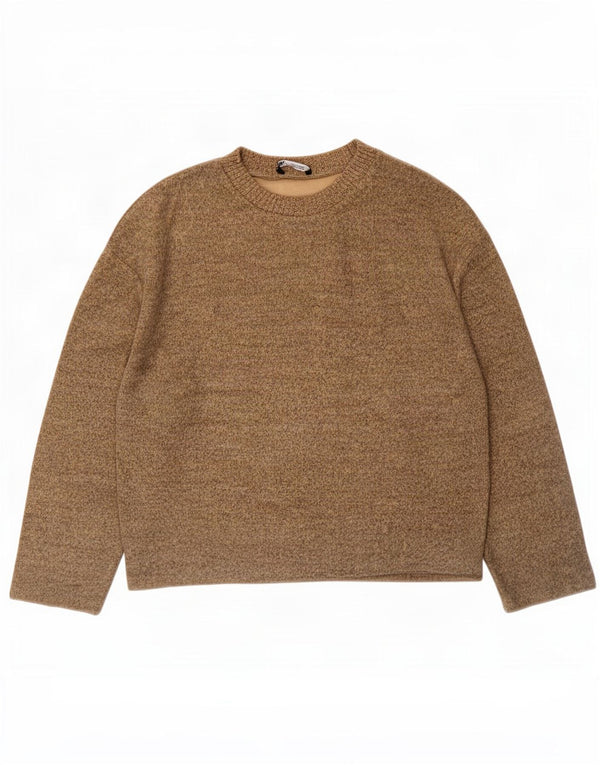 Zara Pull surdimensionné à col rond pour femme UK 10 Petit coton marron