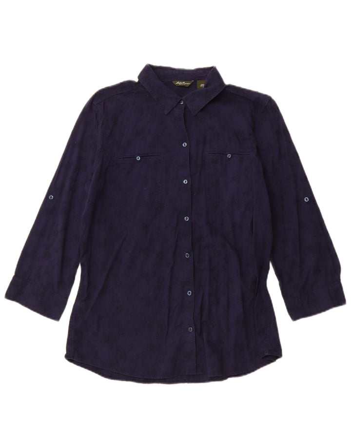 Eddie Bauer Chemisier pour femme UK 14 en coton floral bleu marine moyen